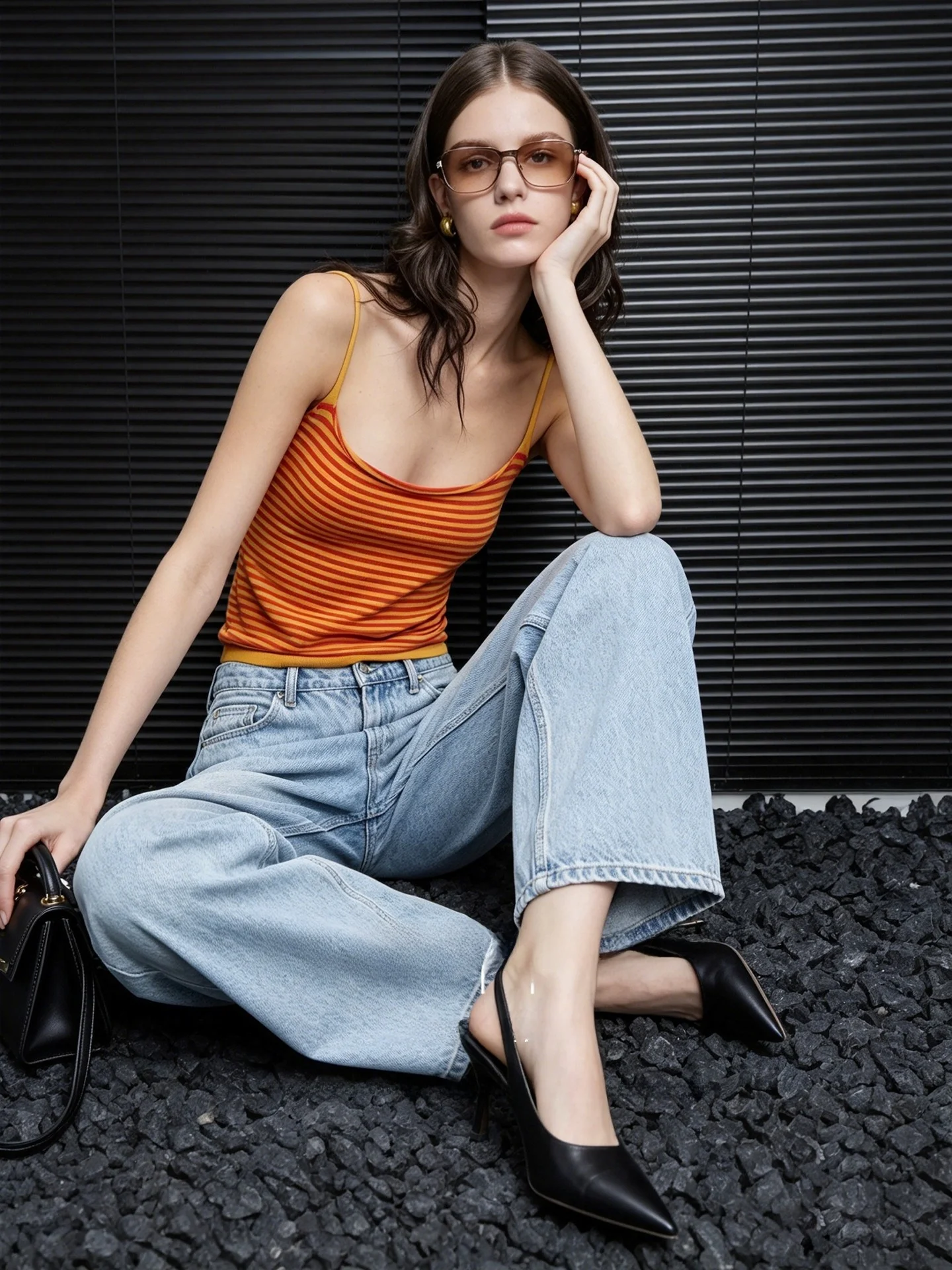 Huaappuw Orange Sleeveless Knitted Vest 2026 Autumn New Style Slim Fit Inner And Outer Wear French Style Square Collar Vest
