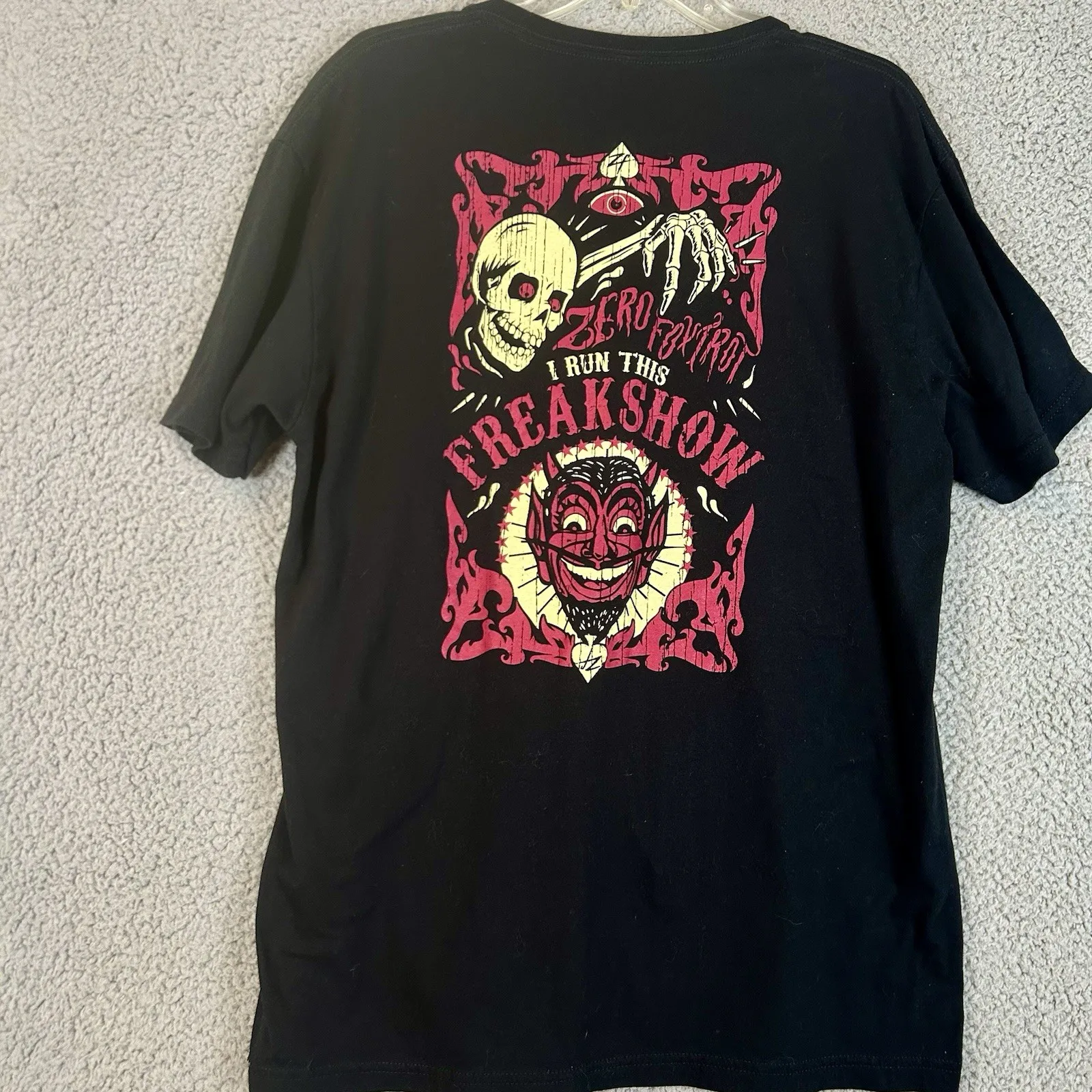 

Футболка Zero Foxtrot FREAK SHOW, размер XL, скелет дьявола, байкерская футболка в стиле рокабилли, футболка большого размера, концерт, унисекс