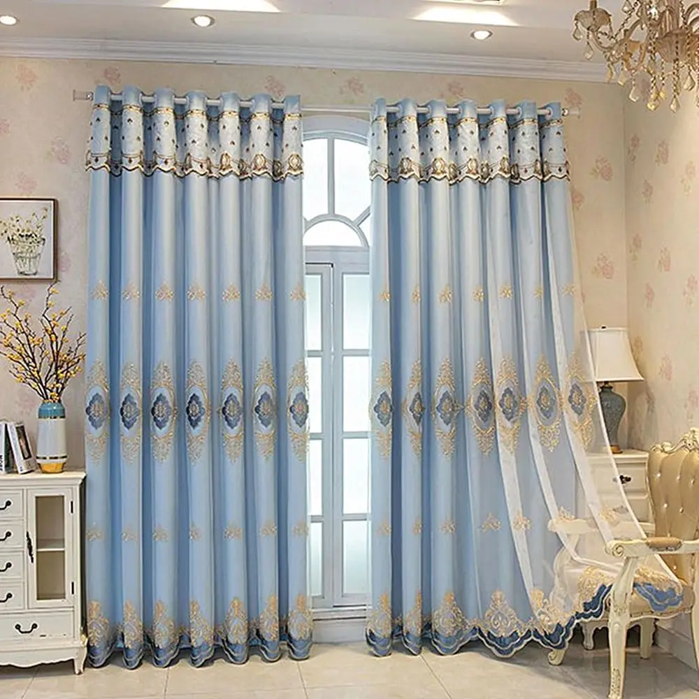 1 Panel 150cm Width European Curtain with Valance Attached Double Layer Curtain for Bedroom Living Room