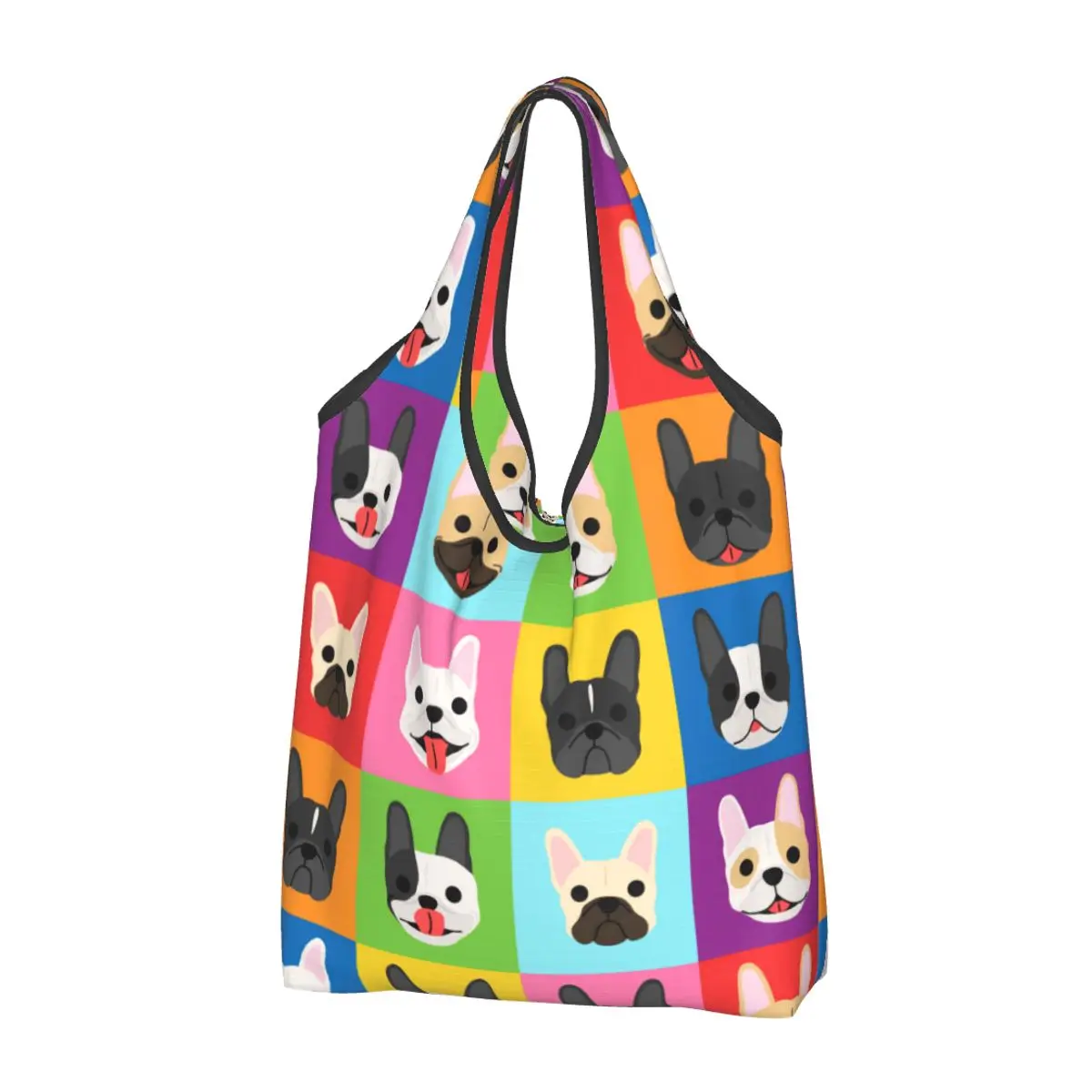 

Recycling Pop Art Style French Bulldog Faces Shopping Bag Women Tote Bag Portable Frenchies Dog Pet Gift Groceries Shopper Bags