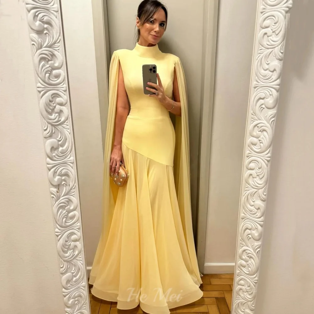 Abiti da festa personalizzati Elegante abito da ballo lungo in chiffon lungo fino al pavimento Abito da sera semplice a sirena con collo alto فساتmavera