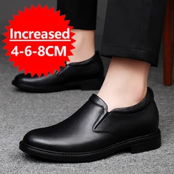 Men Leather Shoes Business Dress Shoes Slip On Invisible Inner Height Increasing Men's Shoes 6/8 CM Wedding Shoes Big Size 36-47