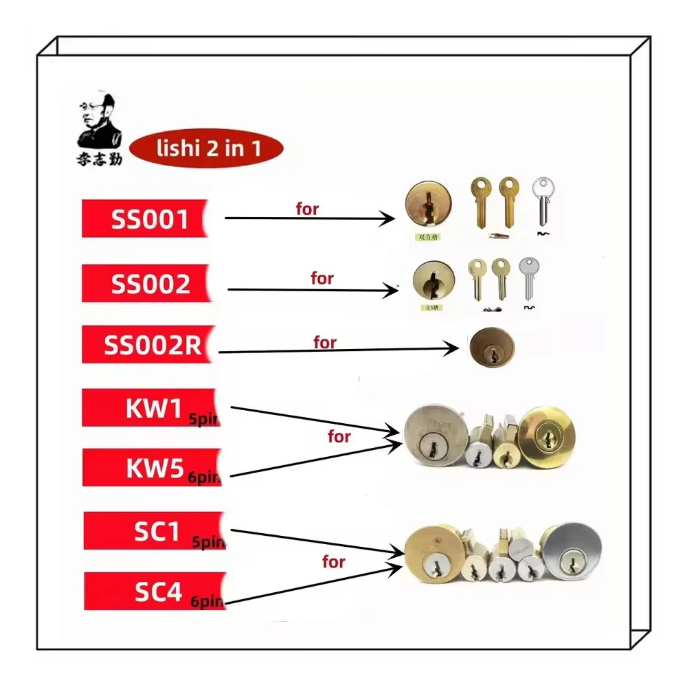 Lishi 2 in 1 Tool SC4 SS001 SS002 SS002R pro R52 KW1 KW5 SC1 SC20 M1/MS2 AM5 BE2-6 TE2 Locksmith Tools for Home Door Civil Locks