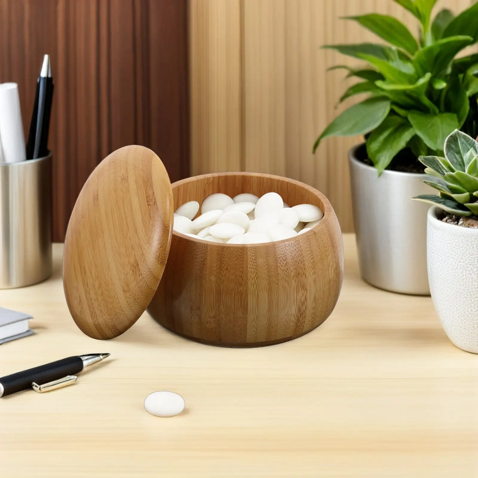 

Large Wood Bowl with Lid Solid Chess Pieces Container Moisture Proof Chess Storage Box for Chinese Go Game