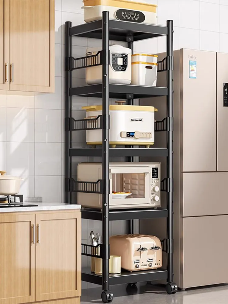 Kitchen crevice rack multi-layer floor-to-ceiling microwave oven storage multi-functional oven pot storage rack