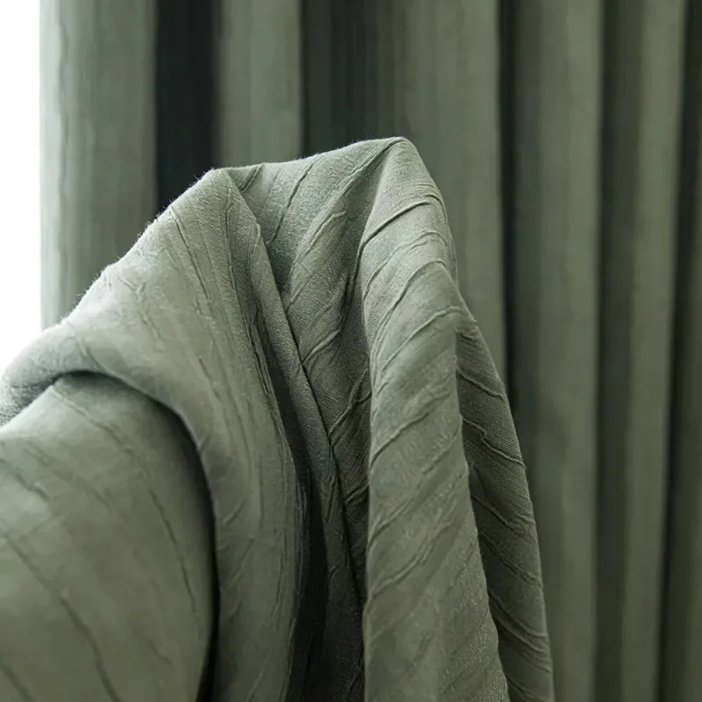Japanese Korean Crinkle Curtains Milk Tea Full Blackout Bedroom Study Thickened Insulated Fabric Curtain