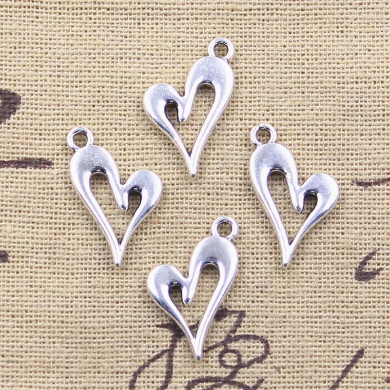 30pcs Charms Hollow Lovely Heart 21x13mm Antique Silver Color Pendants DIY Crafts Making Findings Handmade Tibetan Jewelry