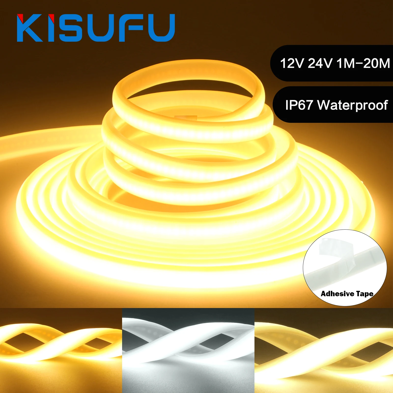 DC12V 24V COB Neon Strip Waterproof 20M 15M 10M 5M 3M 1M 0.5M 320LEDs/M White Natural Warm RA90 Dimmable Linear Lighting Outdoor