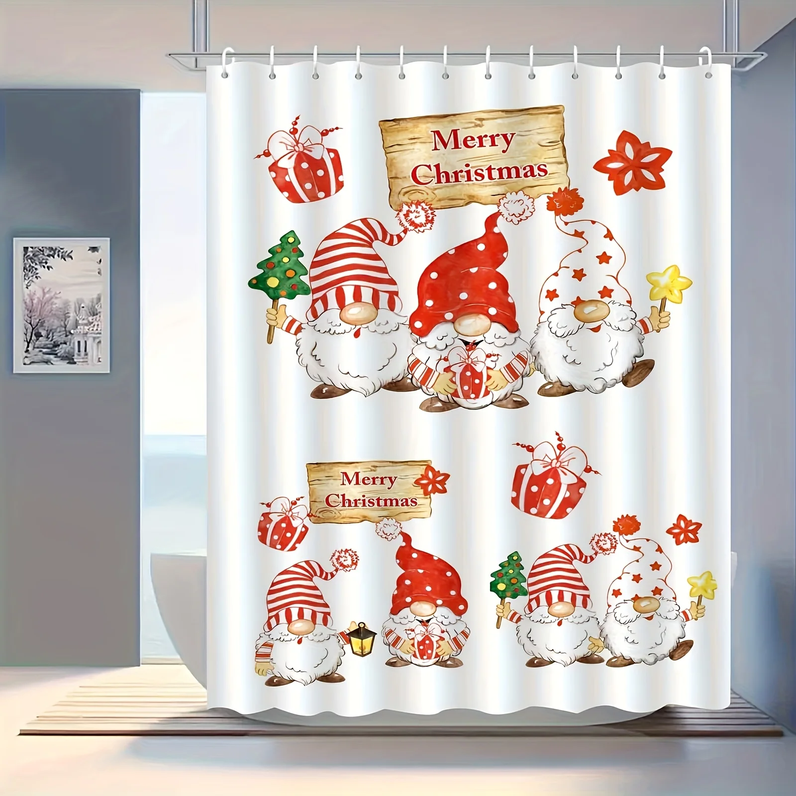 1pc Santa Claus Dancing with Elves Shower Curtain - High Quality & -Mistproof Bathroom Decor, Christmas Theme with Santa & Elves