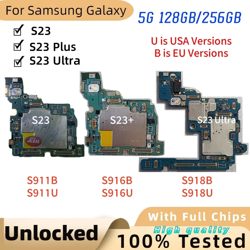 

100% Working Unlocked Motherboard for Samsung Galaxy 5G S23 S911U S911B S23 Ultra S918U S918B S23 Plus S916B S916U Logic Board