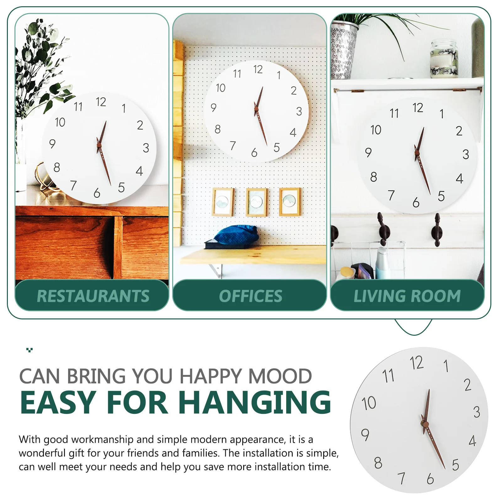 

Wood Wall Clock Operated Round Quartz Clock for Living Room Bedroom High Quality Easy Install Decor Gift