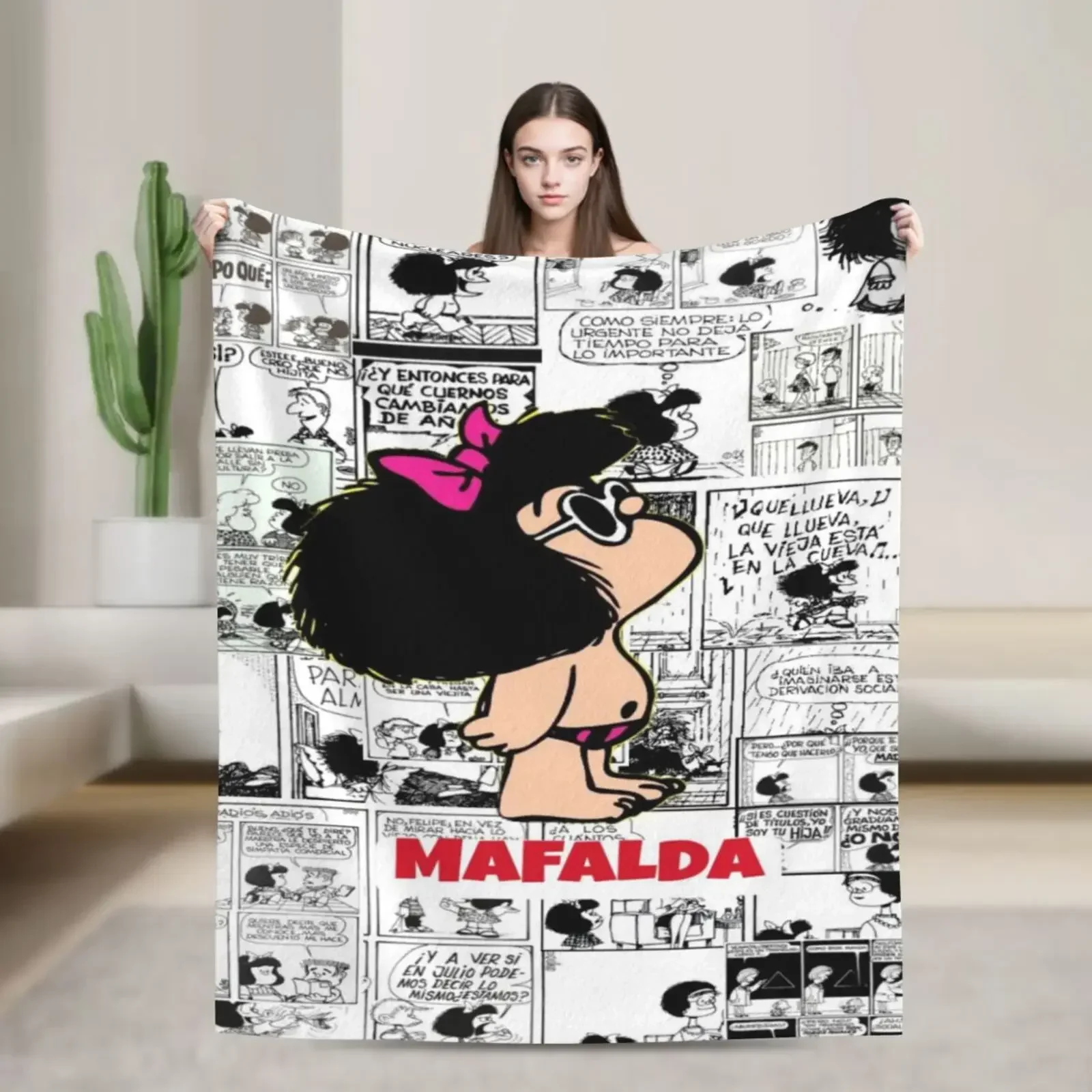 

Cartoon Cute Mafalda Soft Flannel Throw Blanket for Sofa Bed Lightweight Cozy Blanket for Living Room Perfect for Nap Time and