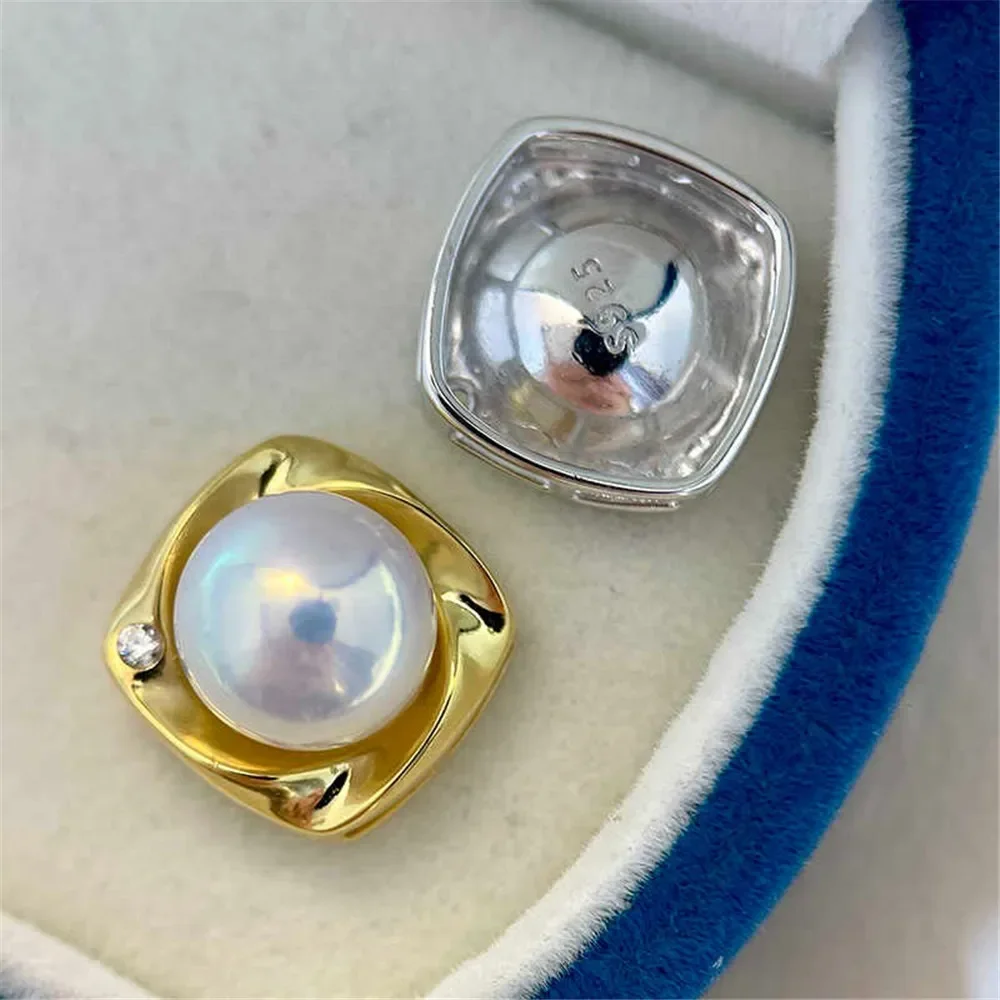S925 Sterling Silver Pearl Pendant Setting, DIY Empty Bezel Cup Jewelry Supplies for Craft Making, Hollow Prong Pendant Findings