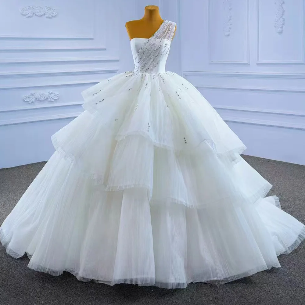 

Свадебное платье на одно плечо с кристаллами и шнуровкой на спине, многоярусное бальное платье для невест, элегантное и роскошное свадебное платье