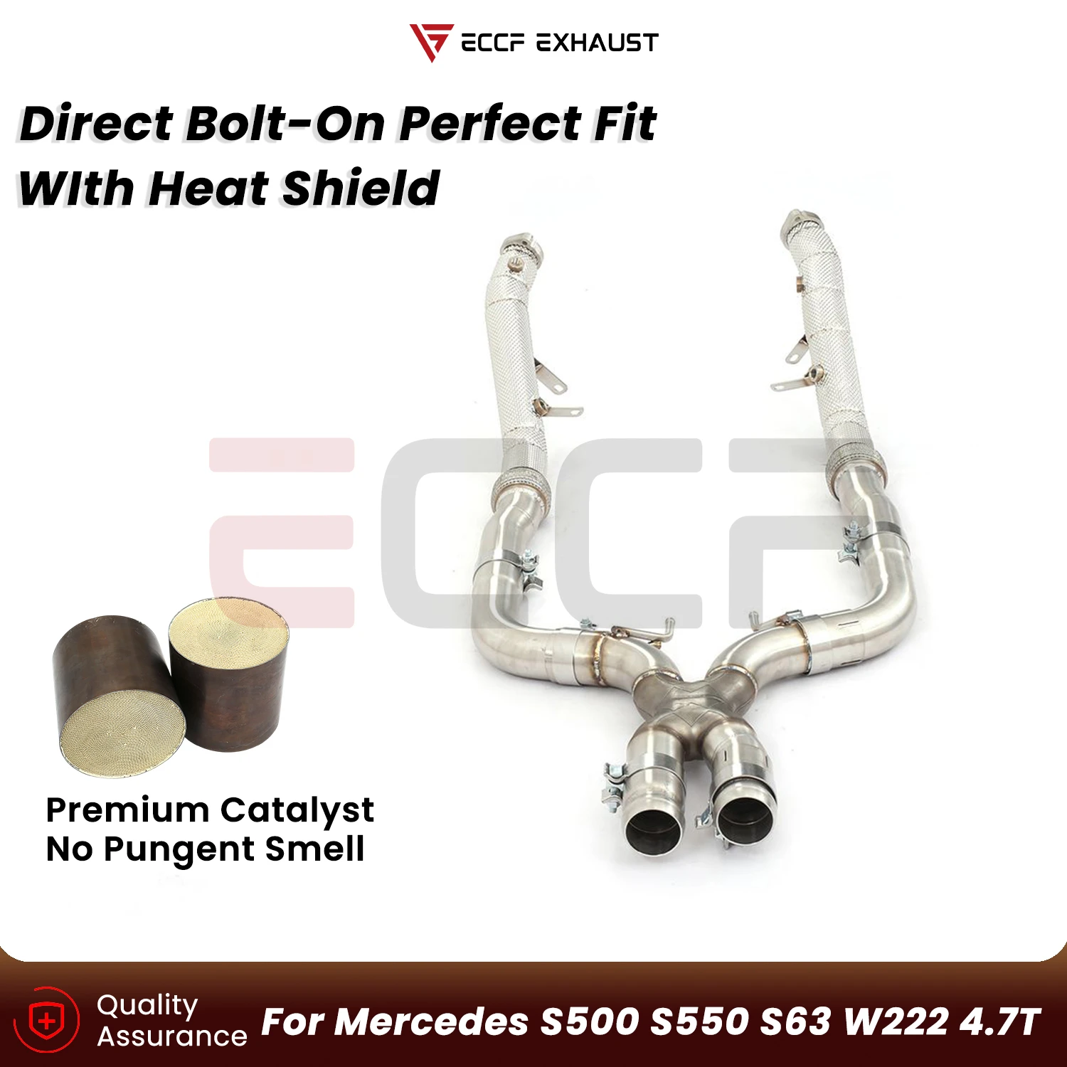 Sporty Downpipe With Heat Shield For Mercedes S500 S550 S63 W222 4.7T Aggressive Exhaust Sound Plug and Play Upgrade Performance