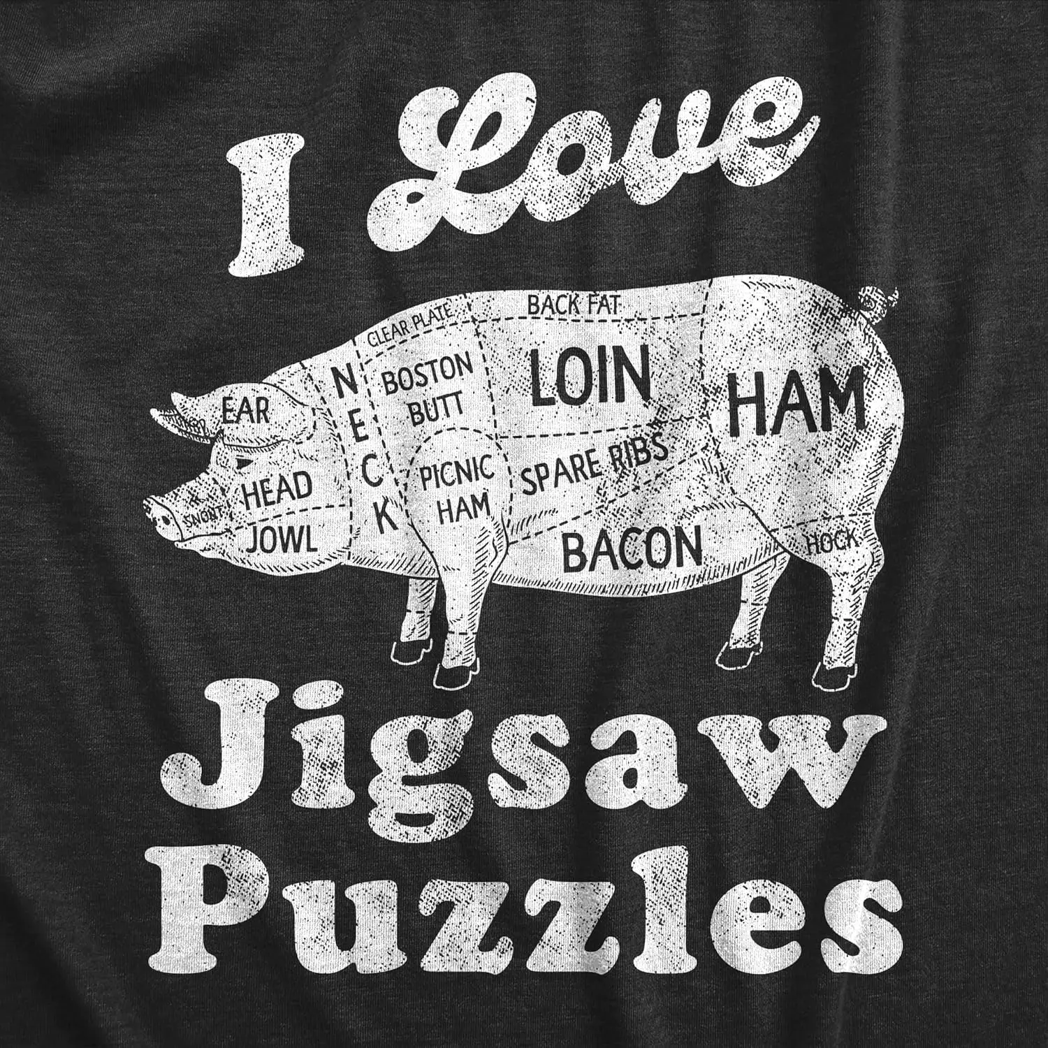 Mens I Love Jigsaw Puzzles T Shirt Funny Butcher Meat Cuts Joke Tee for Guys