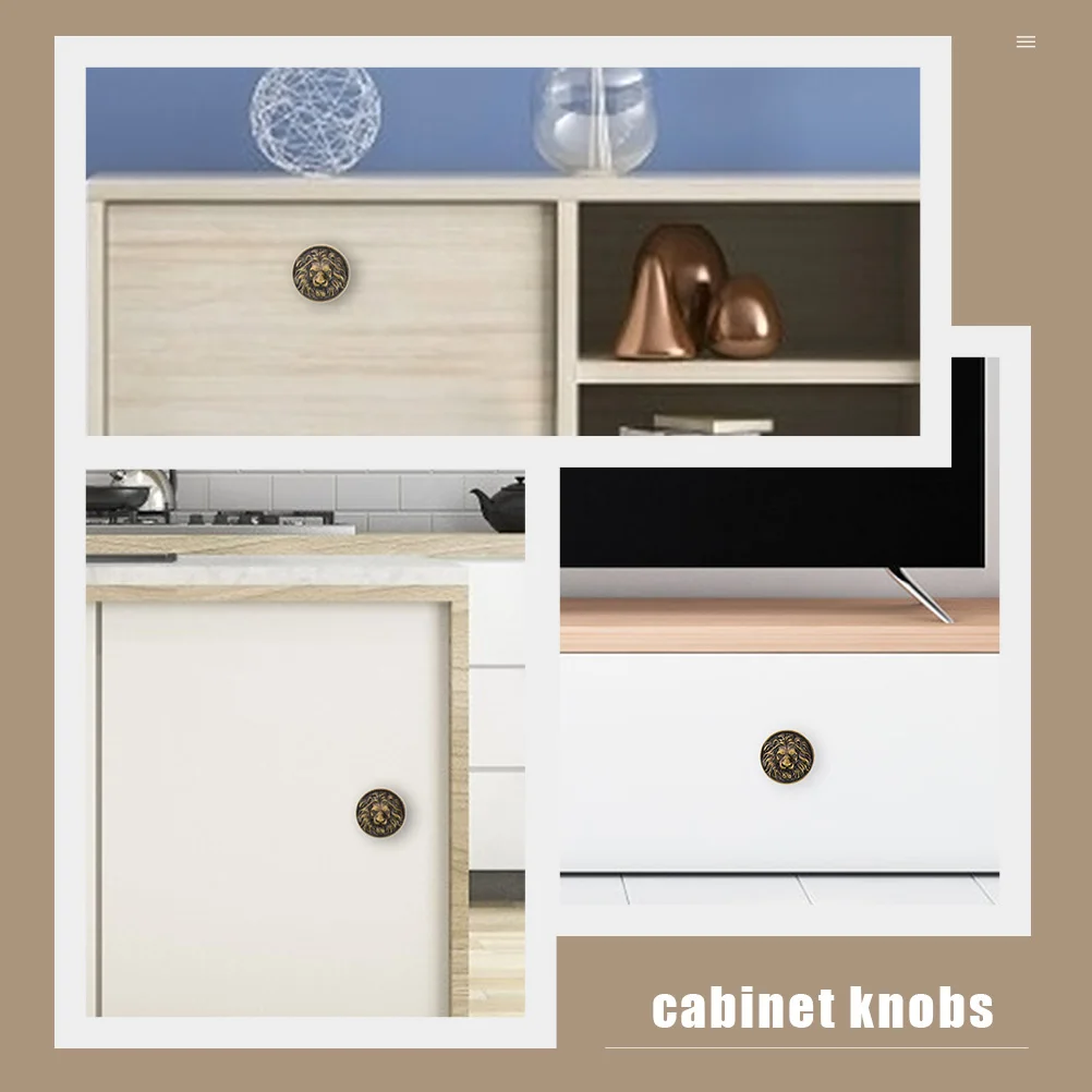 

2Pcs Lion Head Cabinet Knobs Vintage Alloy Pull Handles for Drawer Dresser Cupboard Decorative Furniture Supplies
