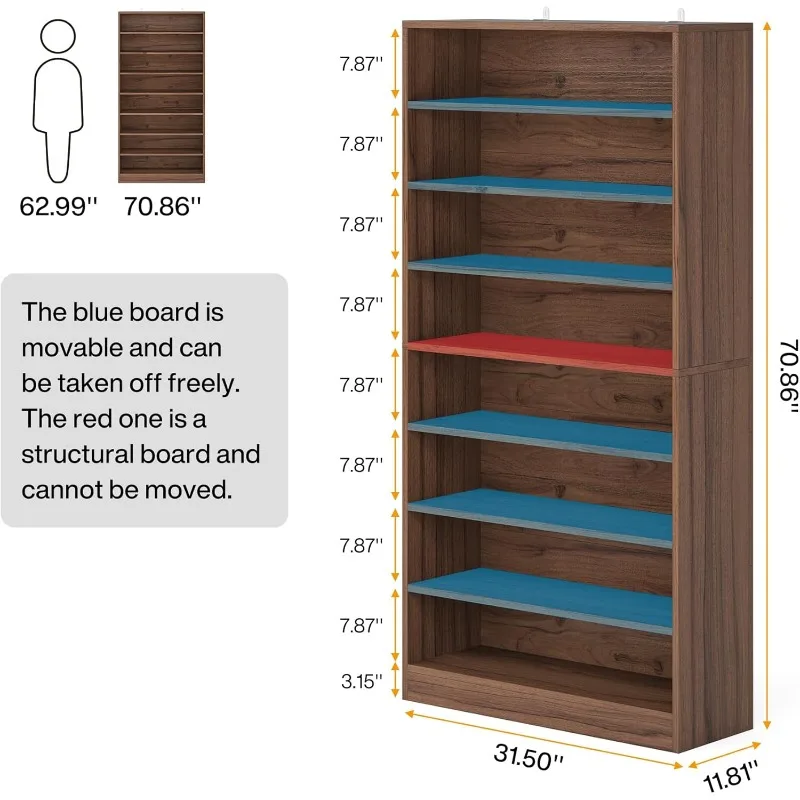 Tall Shoe Cabinet, 9 Tiers 40-45 Pairs Heavy Duty Wood Freestanding Shoe Storage Cabinet, Shoe Cabinet with Open Storage