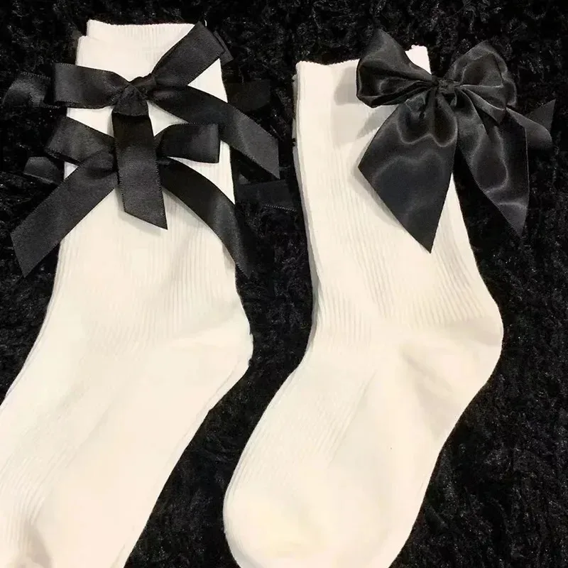 Women's White Kawaii Harajuku Socks with Bowknot Sweet Lolita Style Short Crew Socks Cute Japanese Gift for Spring Summer