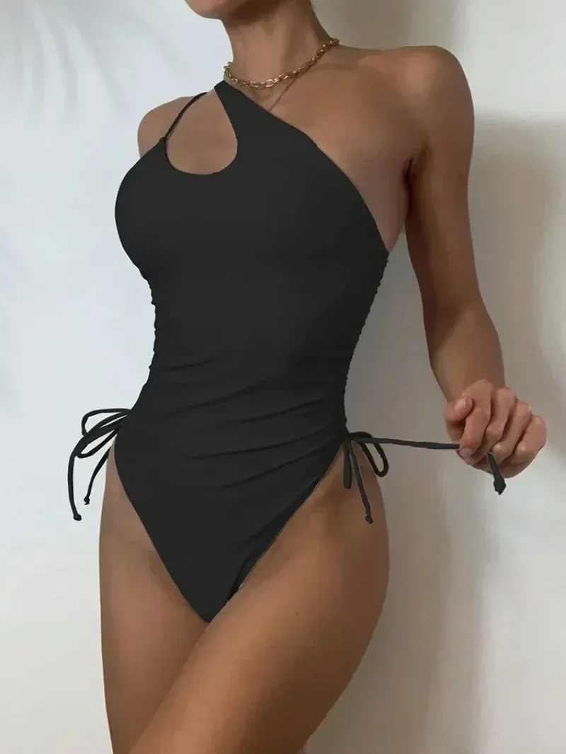 Costume da bagno intero con scollo a V profondo alla moda da donna, giallo bianco, scava fuori, costume da bagno con fasciatura da spiaggia, monokini