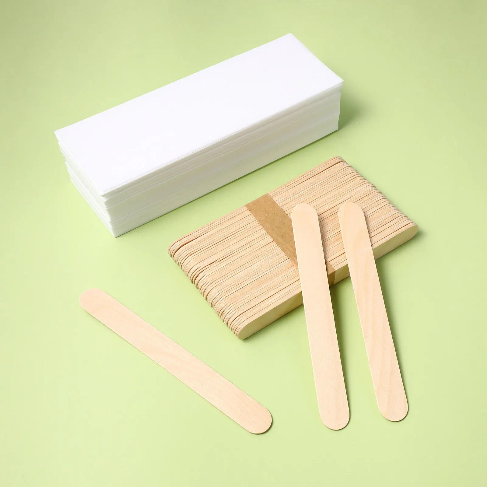 200Pcs Waxing Strips and Waxing Sticks for Hair Removal Body Face Chest Back Soft Nonwoven Material Wooden Applicator