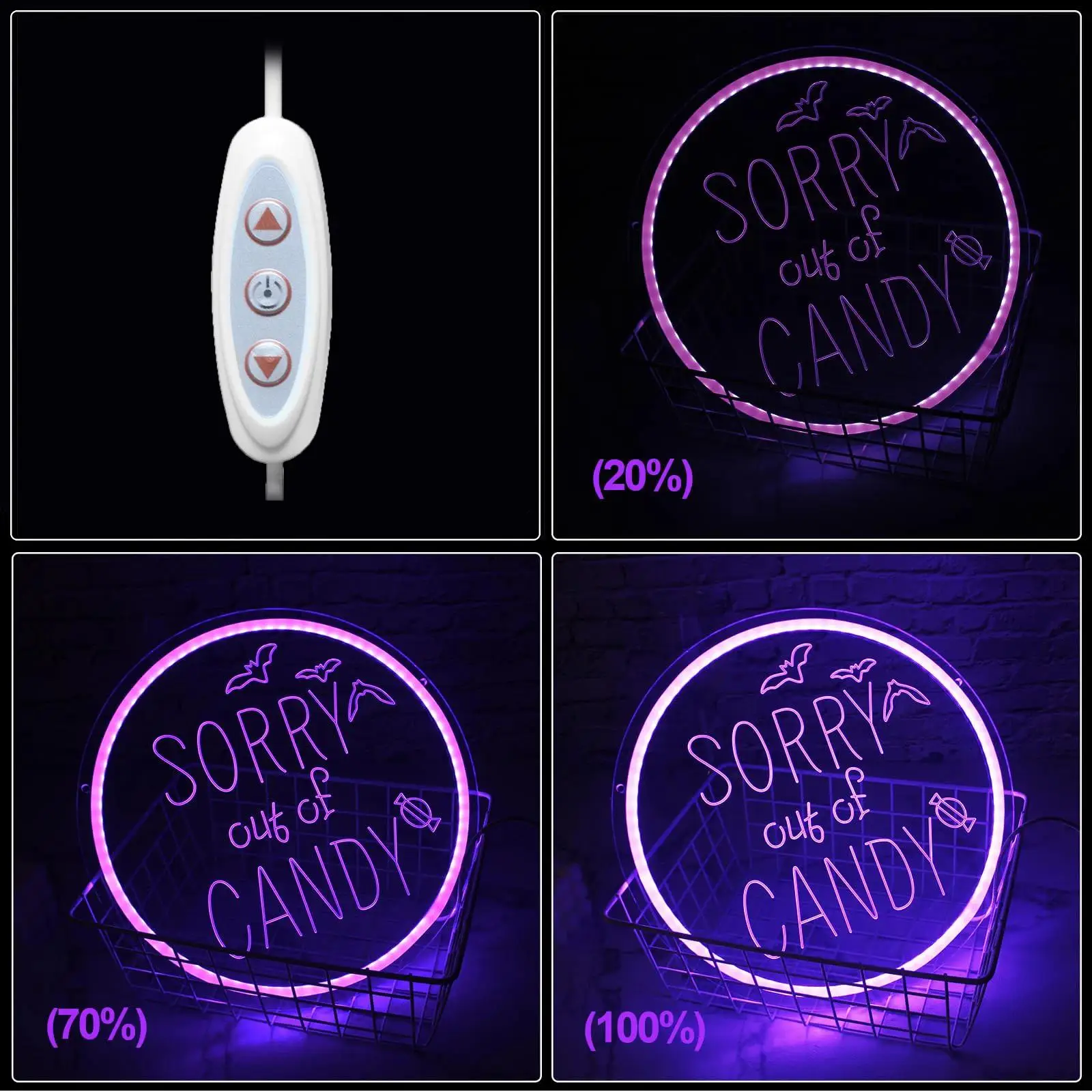 Sorry Out of Candy LED Neon Sign Dimmable Neon Light Halloween Home Trick or Treat Porch Decor Store Party Dorm Art Hanging Lamp