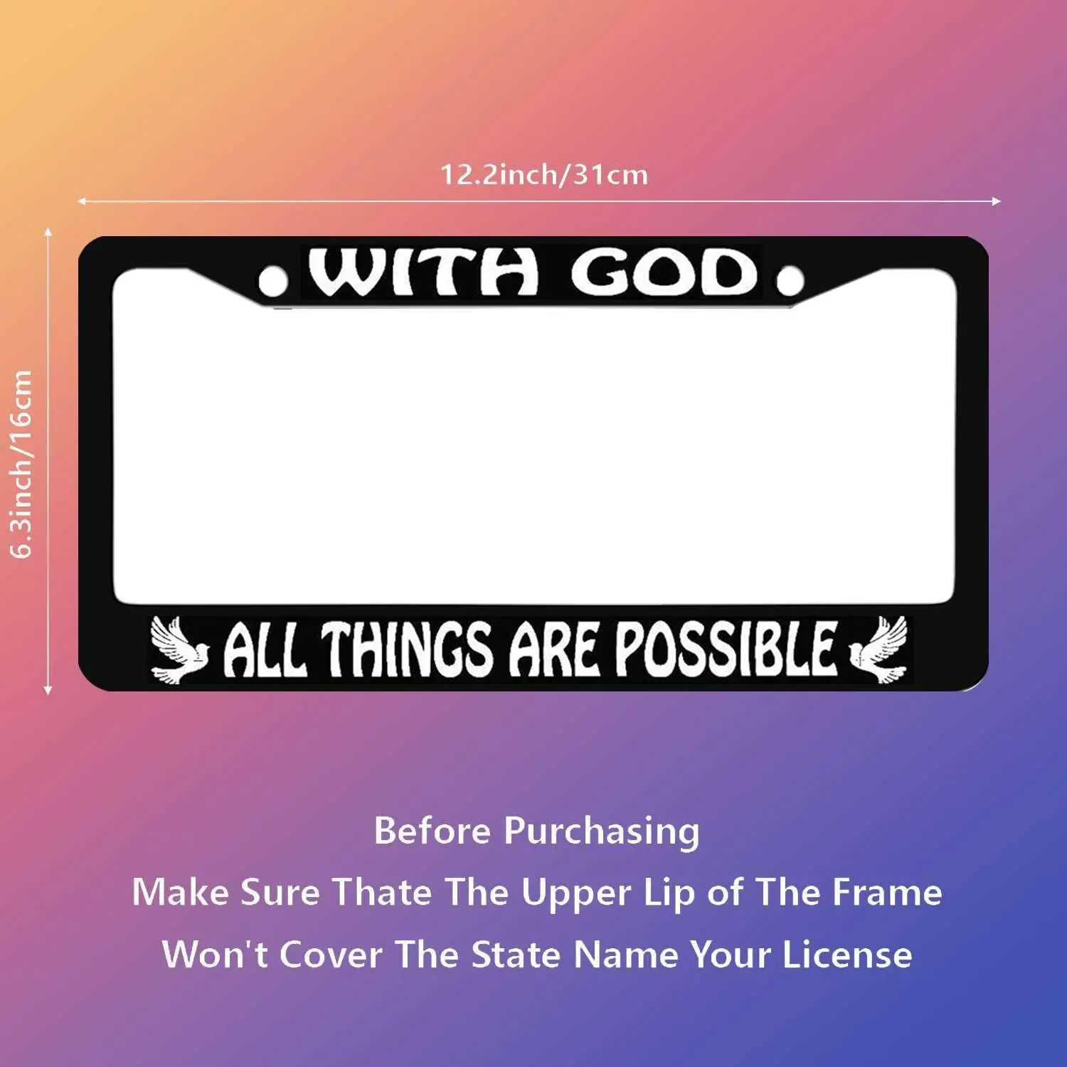 With God All Things Are Possible Duty Metal Car Black License Plate Frame Frame License Plate Holder License Plate Frame