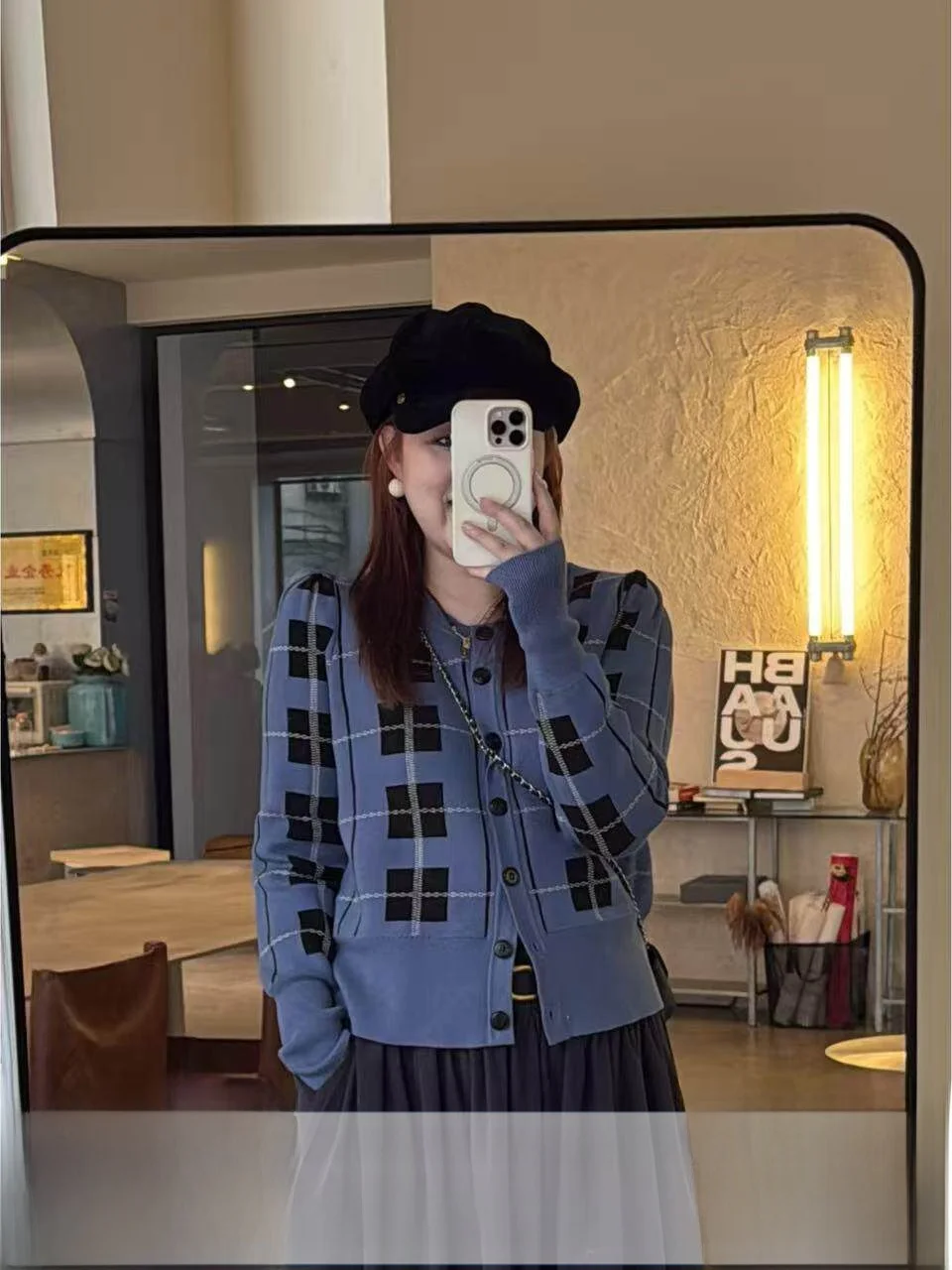 

JINGU Plaid Trust Color Blo Long Sve round Ne Knitted Open Cardigan Faionable Women's Casual Sle Soft Fabric