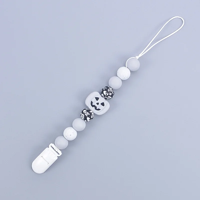 Clips de sucette en Silicone pour bébé, 2 pièces, perles d\'halloween, porte-chaîne factice, porte-mamelon pour nouveau-né, jouet de dentition à