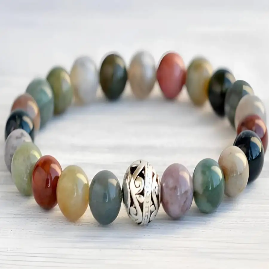 

8mm Indian Agate Gemstone Mala Bangle tassel Mala Sacred Bohemian Yoga Japa Chaplet Bead Spiritual Prayer Meditation elastic