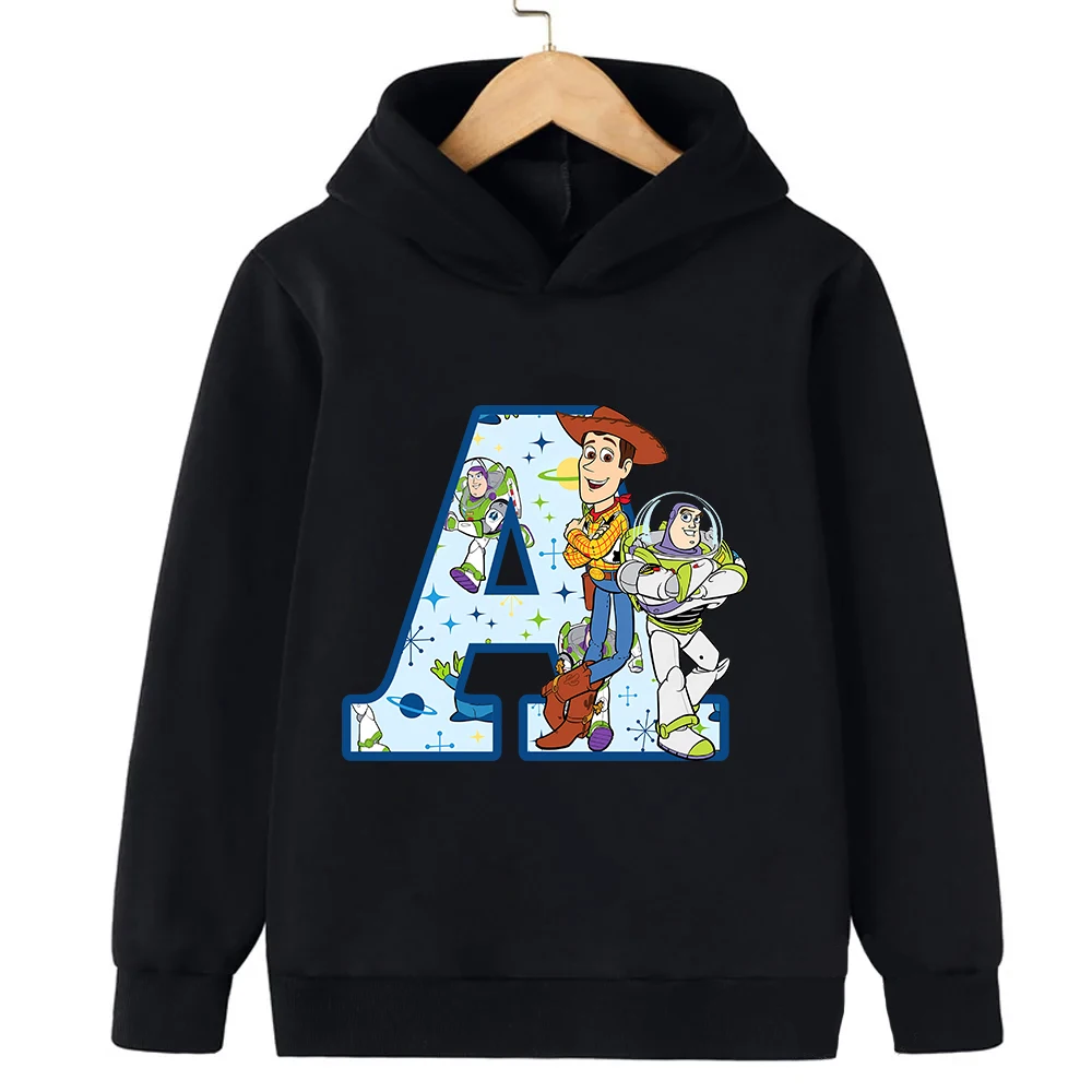 Toy Story Hoodies Woody Buzz Lightyear Letter ABCD Children Pullover Disney Casual Clothes Kids Sweatshirts for Girl Boy Tops