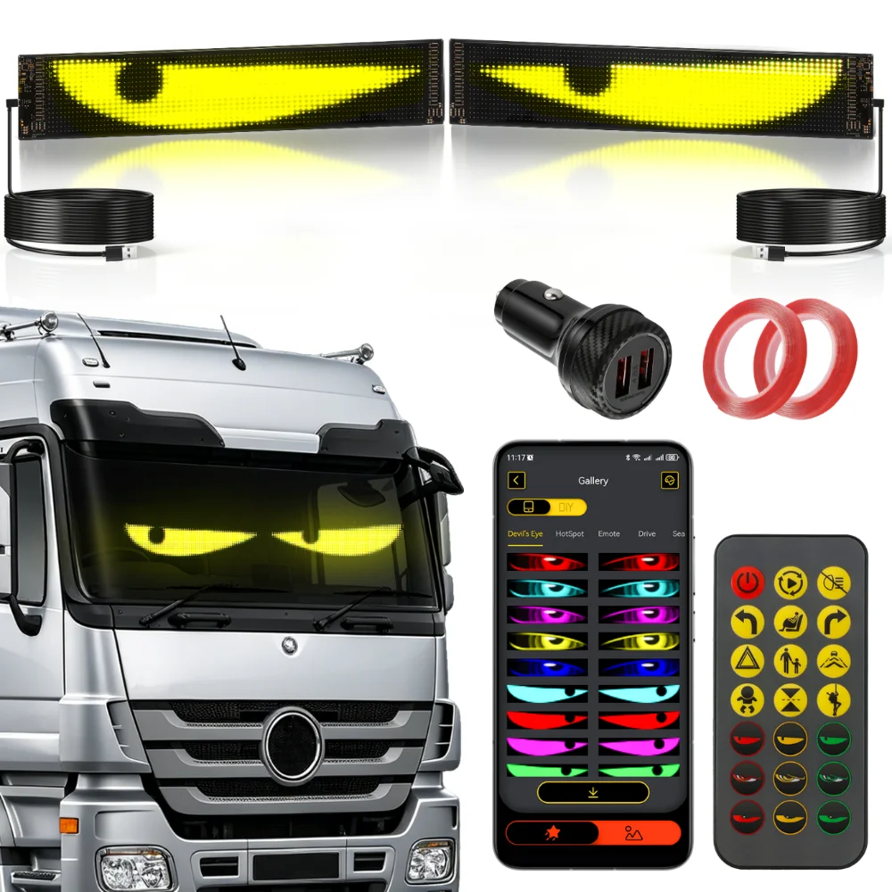 Devil‘s Eyes Truck Car RGB LED Pixel Panel Light APP & Remote Control，Front Rear Windshield LED Display Programmable Pixel Pane