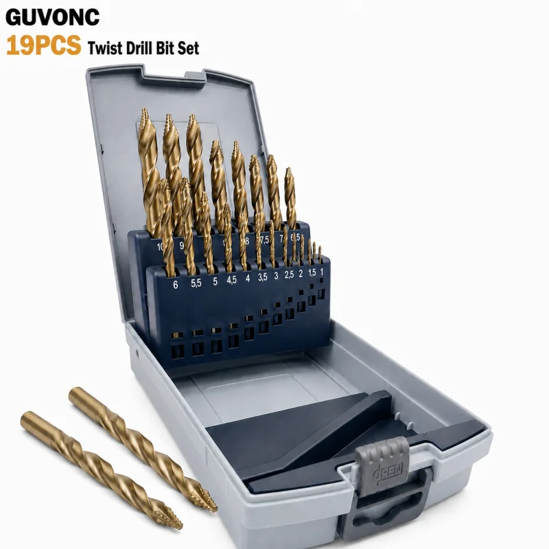 19個入りチタンコーティングドリルビットセット-1‑10mm-フラットシャンク-ステップチップ-木材・金属・プラスチック用-diy穴あけ用