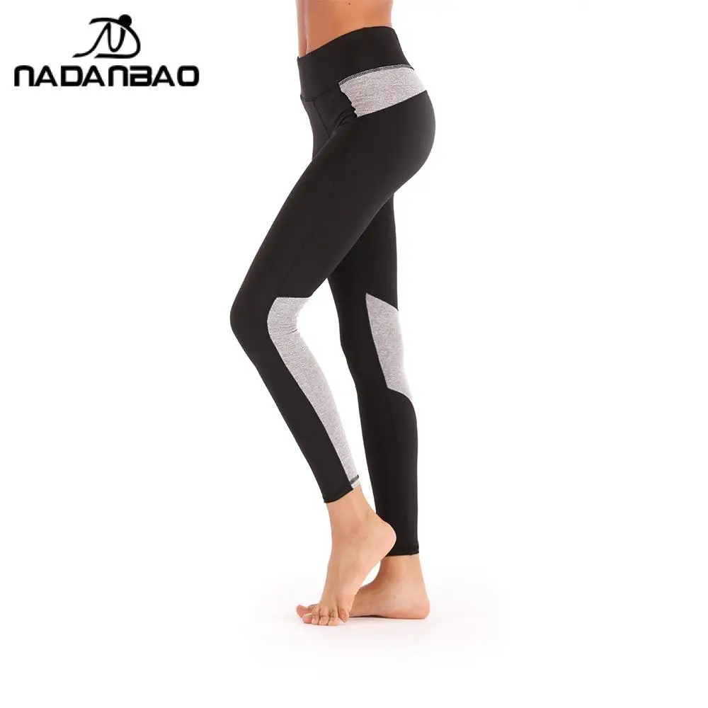 Nadanbao Women's Yoga Pants Nude Fabric Black Gray Patchwork Color Fitness Sports Leggings Outdoor Sports Leggings