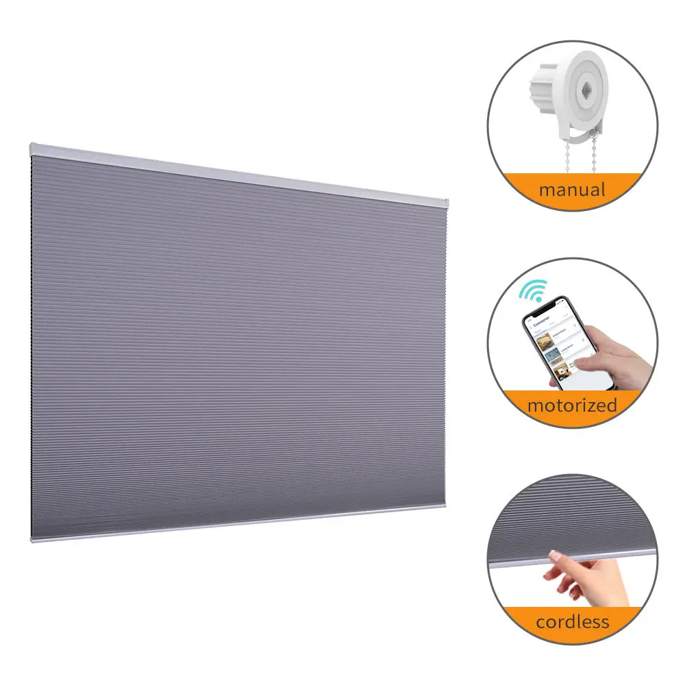 Motorized Electric Cellular Blackout Shade Day And Night Cordless Automatic Cellular Blinds Honeycomb Blinds For Windows