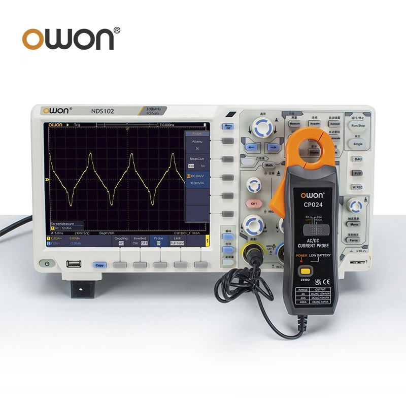 OWON CP024 DC AC Current Probe for Digital Storage Oscilloscope 4A to 400A Bandwidth 200kHz 23mm Jaw Three-Gear Current Clamp