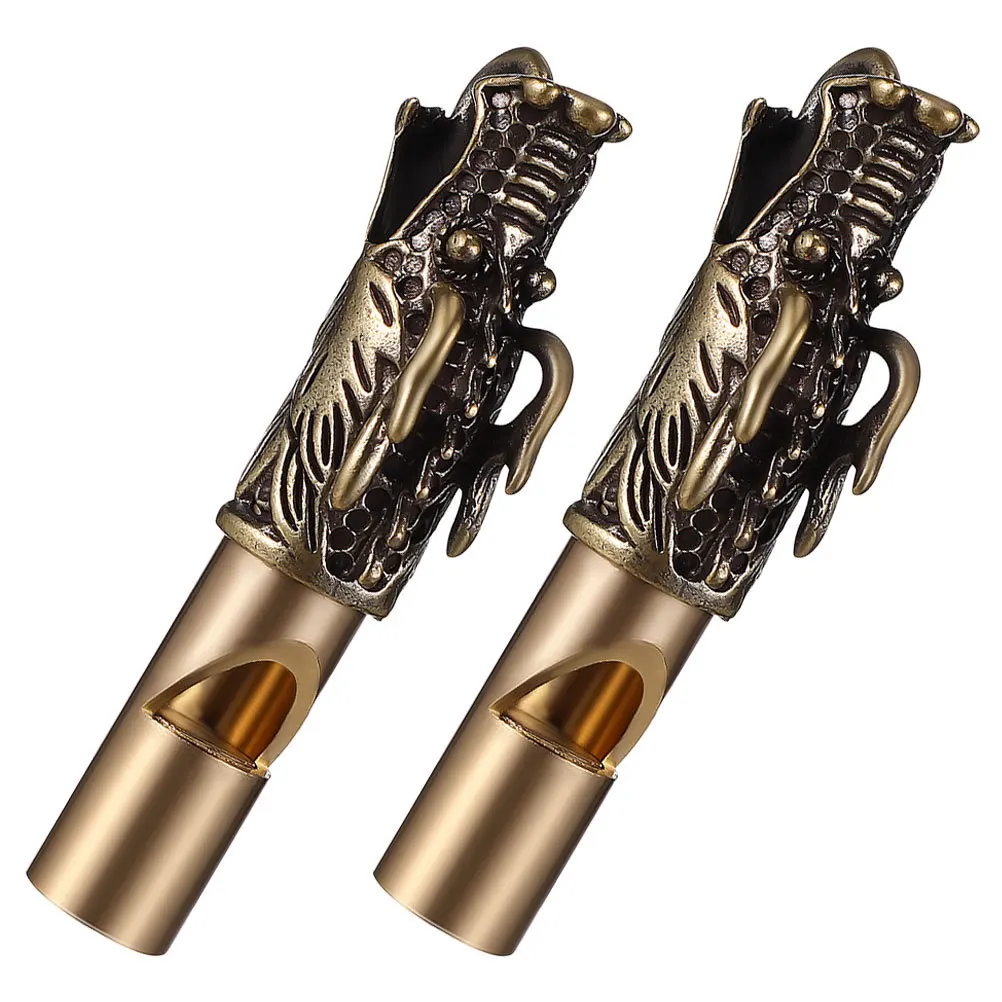 2 قطعة خمر النحاس رأس التنين صافرة المفاتيح المحمولة الطوارئ بقاء في الهواء الطلق التخييم التنزه صافرة في الهواء الطلق ملحق