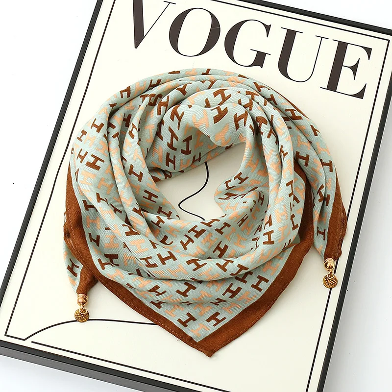 

2026 new letter warm square scarf magnetic buckle triangular silk scarf cotton scarf women's spring autumn and winter scarf