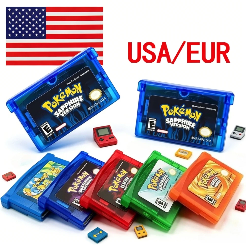 NEW Pokemon Series GBA 32 Bit Video Game Cartridge Emerald FireRed Leafgreen Ruby Sapphire 5 Versions Game in Box Card