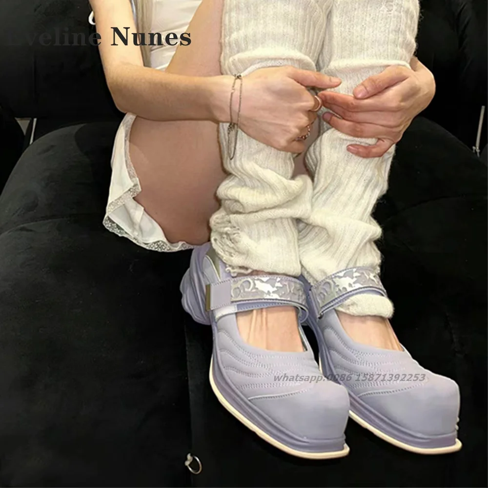 Hook and Loop Shallow Pumps Square Toe Height Increasing Mixed Colors Sewing Mary Janes Casual Ballet Shoes Woman 2024 Trend