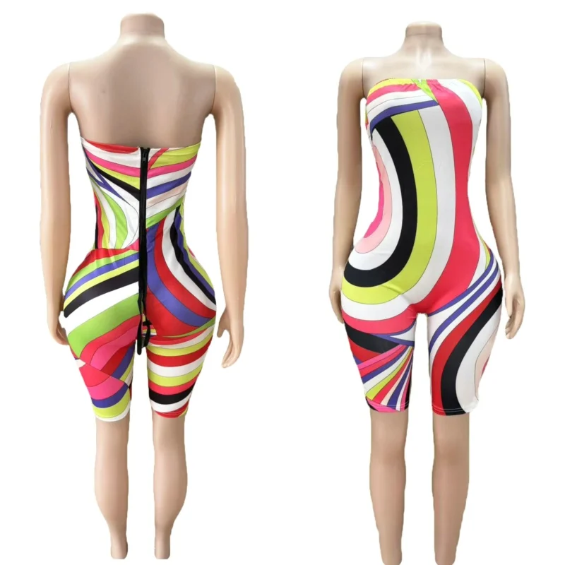 Printed Off Shoulder Jumpsuit Woman Sleeveless Backless Jumpsuits Women Slim Tight Clothes Fashion Street Wear Streetwear