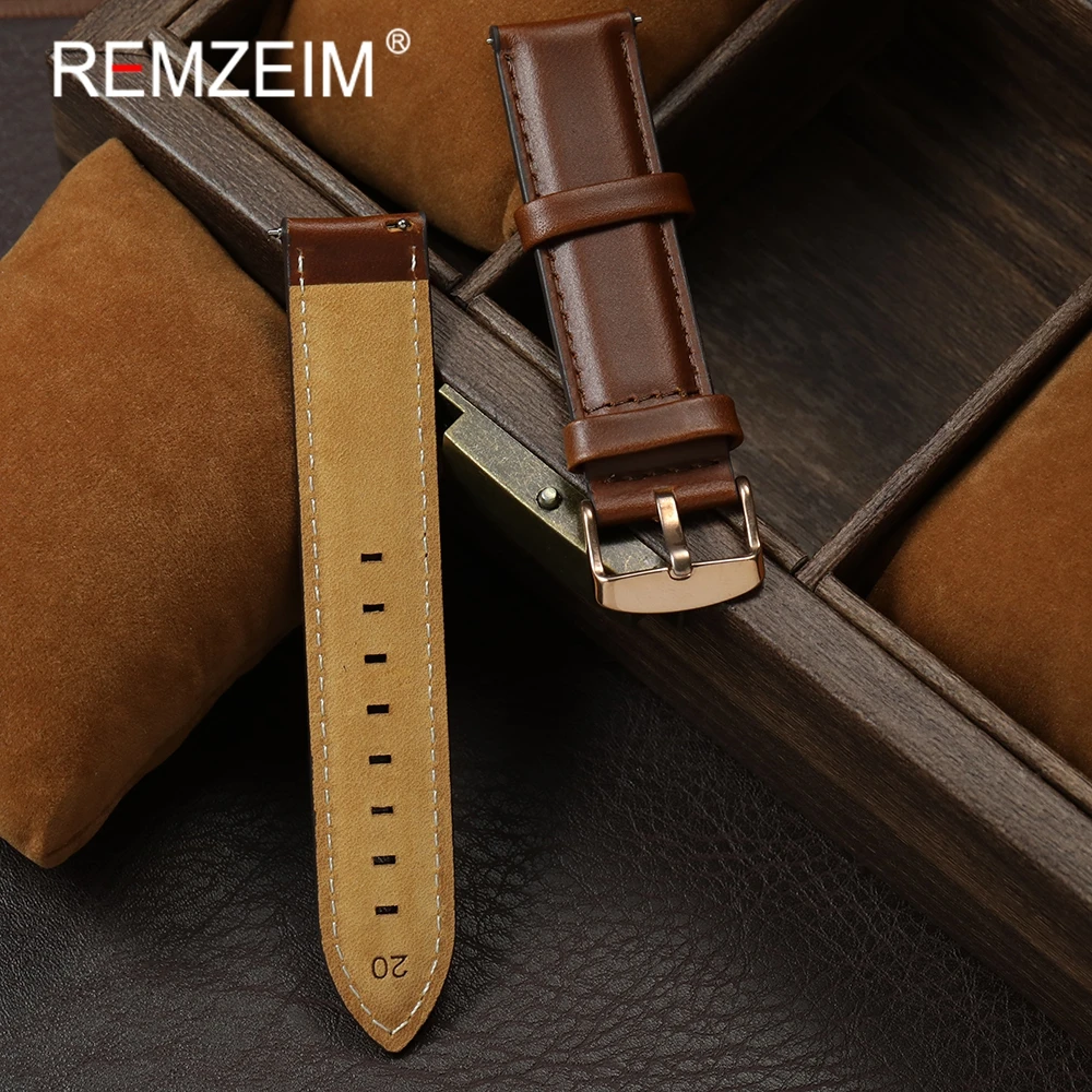 Quick Release Vintage Cowhide Men Watch Strap 20mm 22mm Black Brown Watchband with Rose Gold Pin Buckle