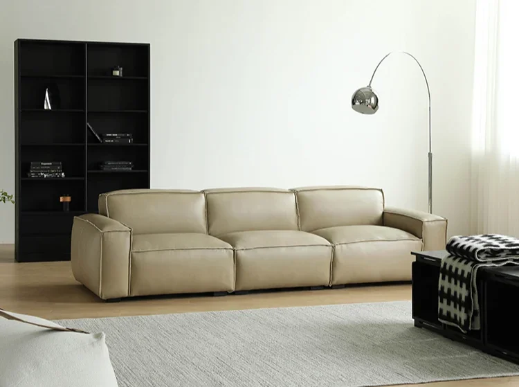 Nordic leather sofa imported first layer cowhide living room retro old Italian living room very simple