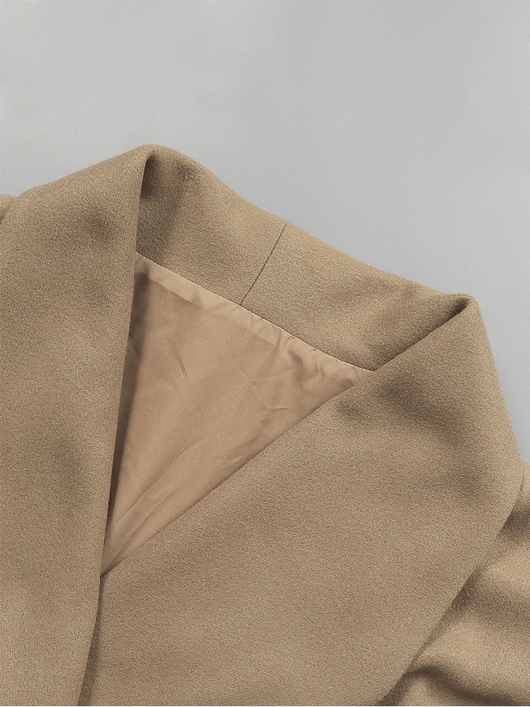 معطف نسائي مقاس كبير بجيوب مائلة واحدة الصدر بلون سادة وطية صدر السترة للخريف والشتاء جديد الخريف والشتاء أفضل الخيار #4