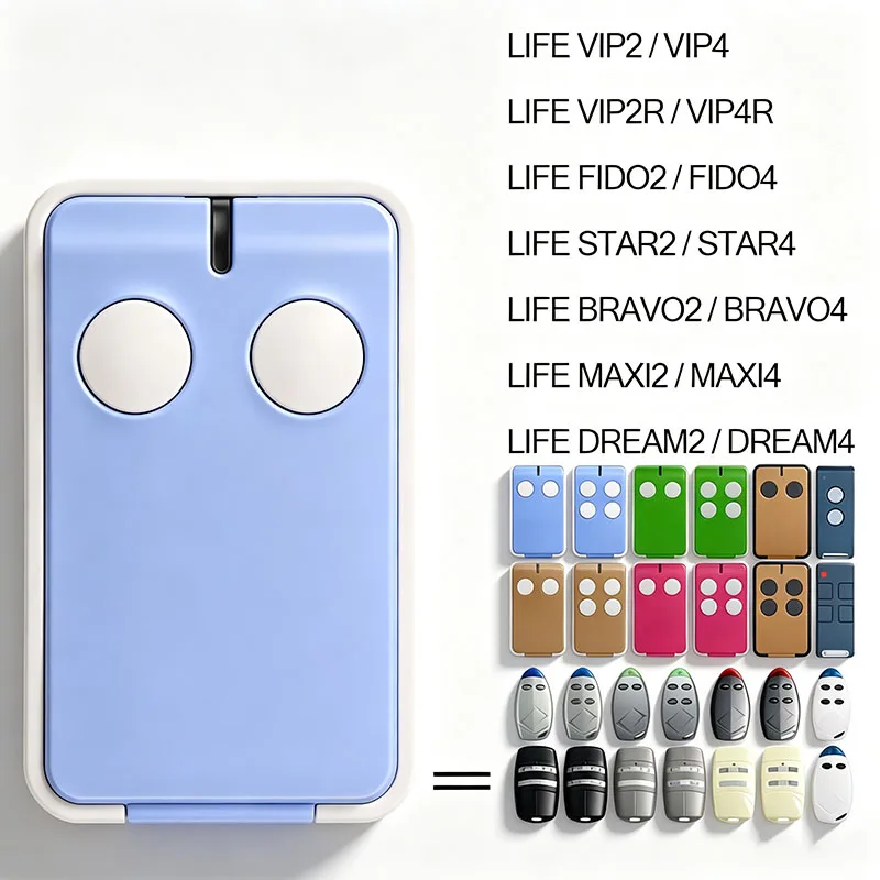 LIFE MAXI2 MAXI 2MAXI4 FIDO2 FIDO4 STAR2 STAR4 DREAM2 DREAM4 BRAVO2 BRAVO4 VIP2 VIP4 VIP2R VIP4R Garage Remote Control 433.92MHz