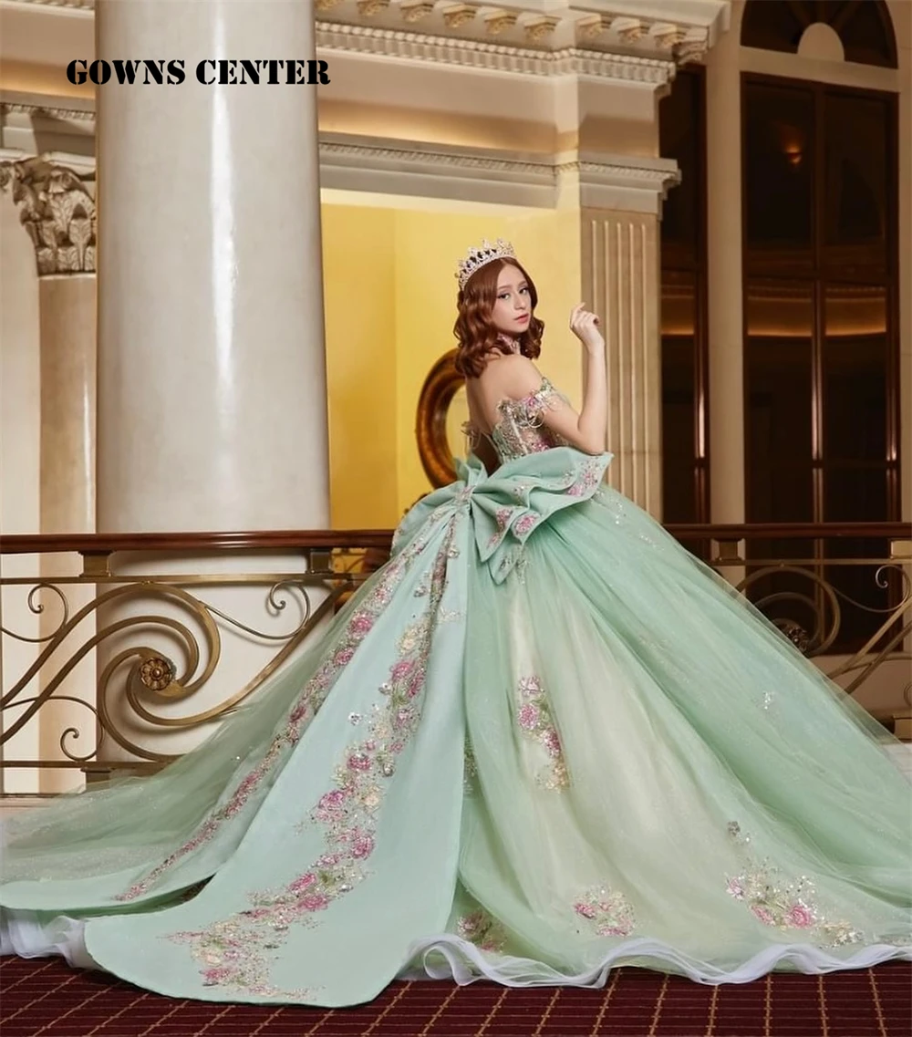 

Adorable Sage Green 15 Year Old Quinceanera Dresses Beads Tassels Applique Bow Ball Gown Birthday Party Prom Dress Customized