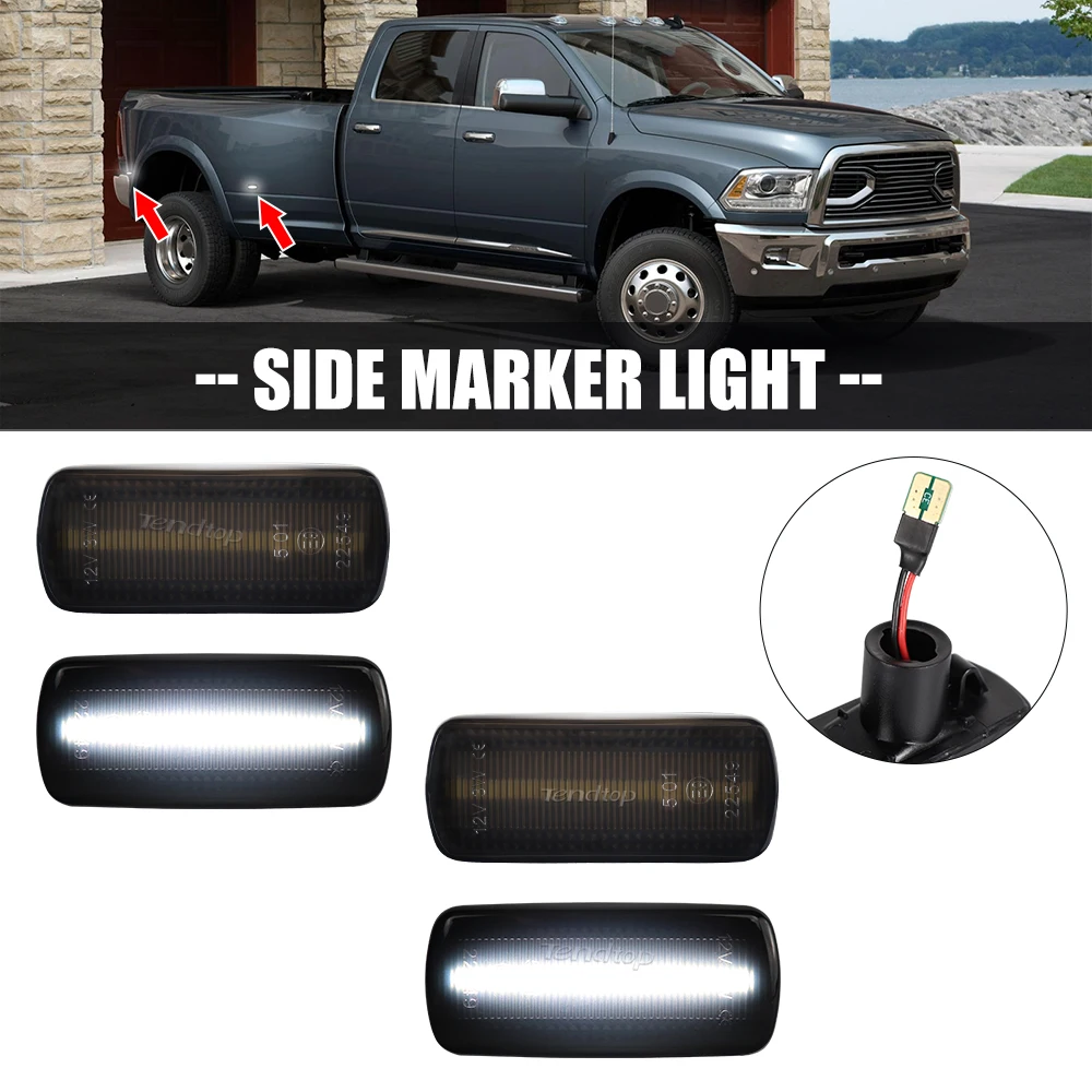 4pcs Front Amber Rear Red LED Car Side Marker Lights Dually Bed Fender For 2010-2018 Dodge RAM 2500HD 3500HD Dual Rear Wheels