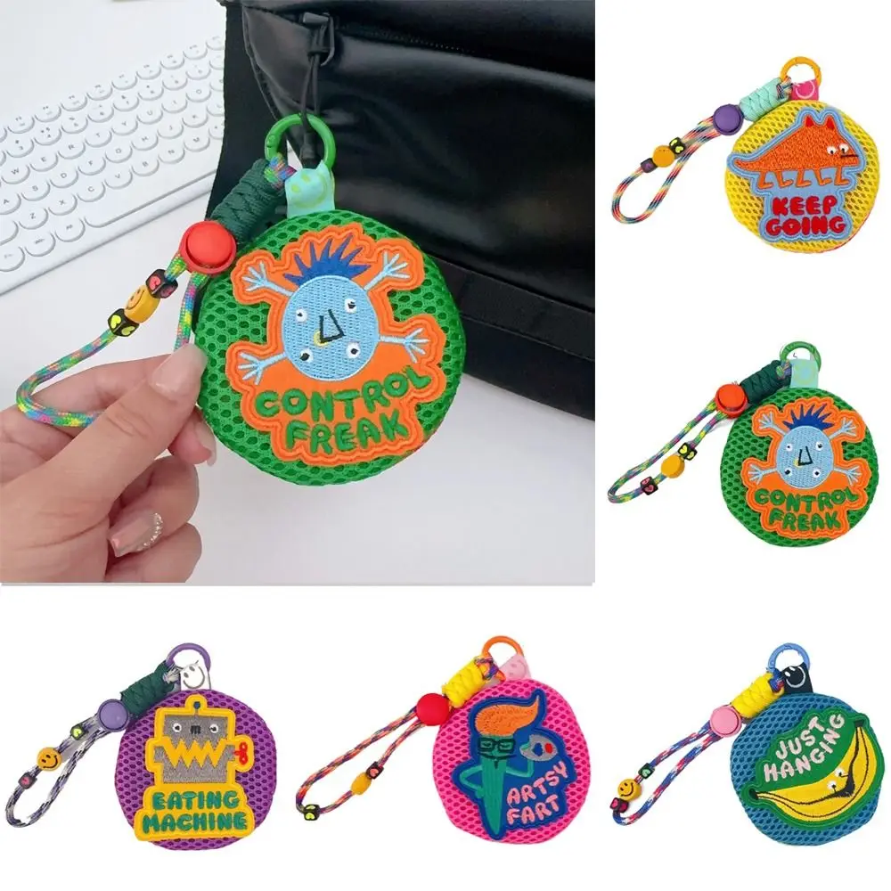 

Portable Small Mesh Pouch Keychain with Handle Rope Breathable Mini Coin Purse Cartoon Pattern Buckle Closure