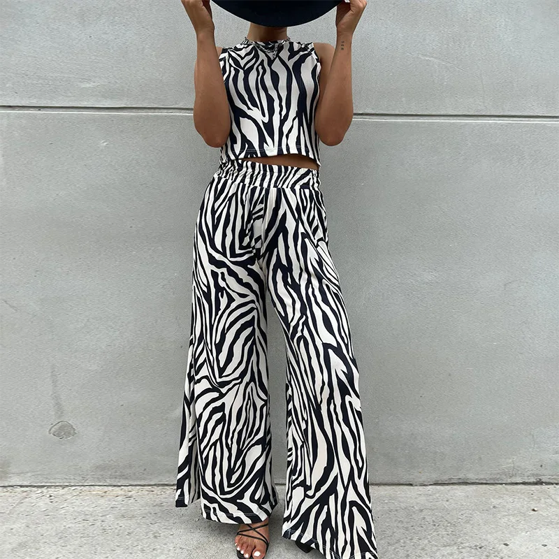 

Spring/Summer New Fresh and Sweet Printed Tank Top High Waist Wide Leg Pants Fashion Casual Set