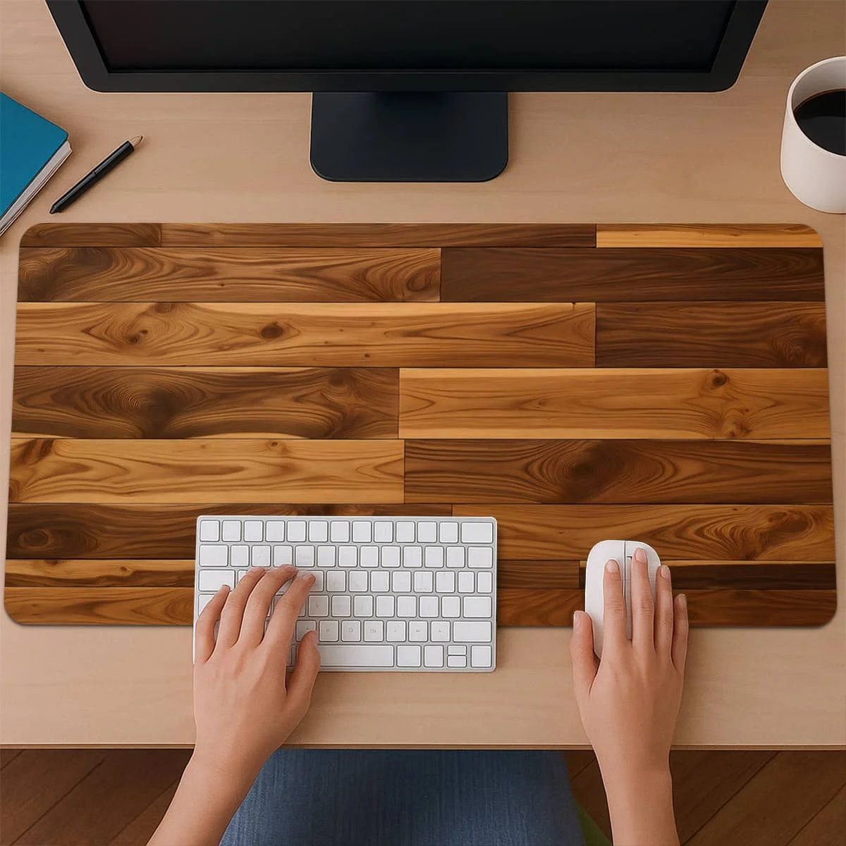 Wood Texture Large Mouse Pad, Large Gaming Desk Mat, Non-Slip Smooth Surface Keyboard Mat for Laptop PC, Multi-Use Table Decor